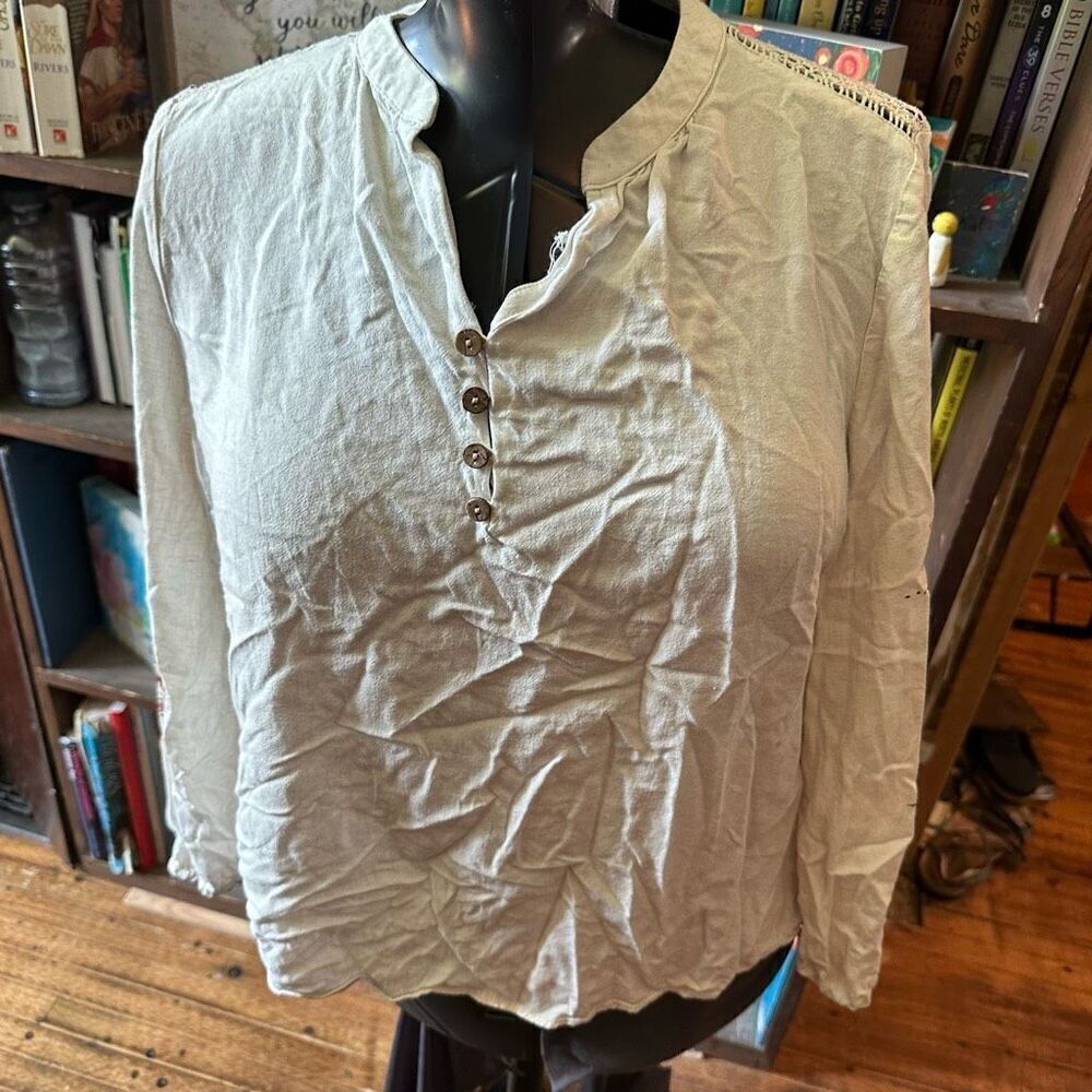 Desigual boho lace white floral pattern sleeve peasant blouse